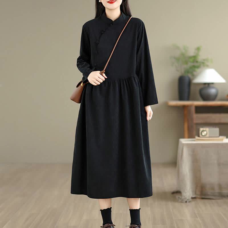 Buddha Stones Vintage-Kleid im Tang-Stil mit Froschknopfleiste, einfarbig, langärmelig, mit Tasche - image 15