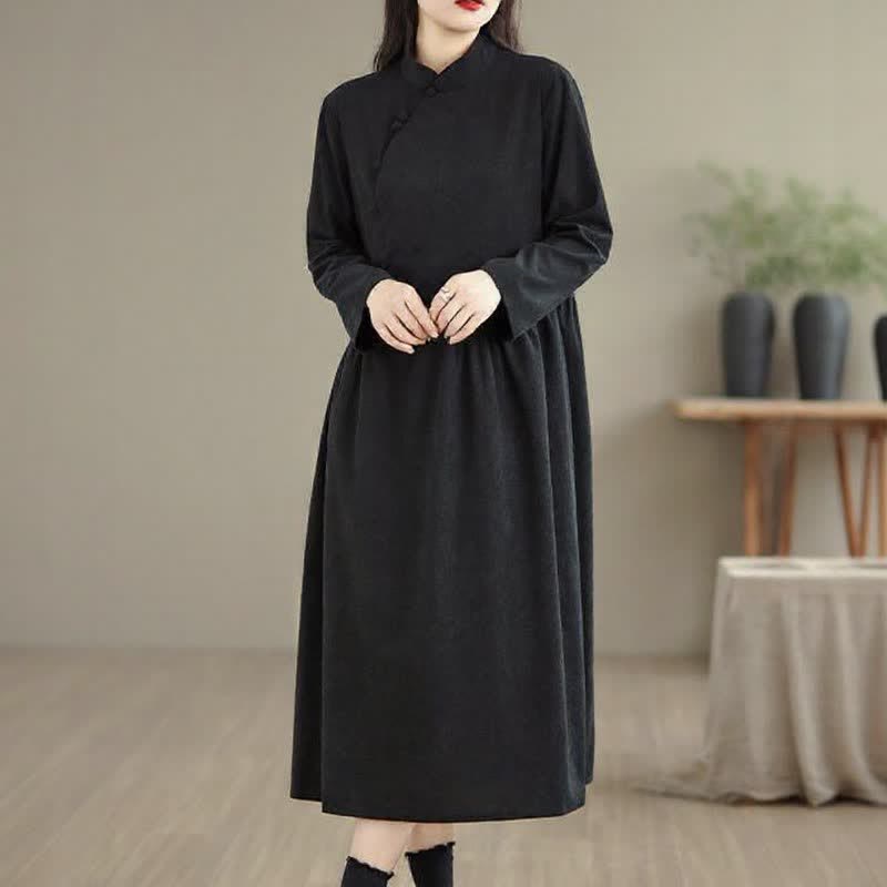 Buddha Stones Vintage-Kleid im Tang-Stil mit Froschknopfleiste, einfarbig, langärmelig, mit Tasche - image 12