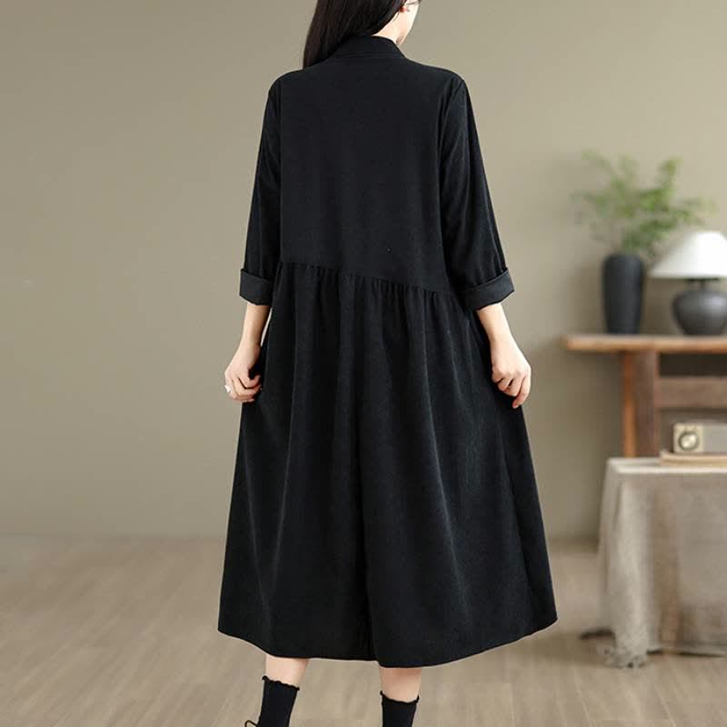 Buddha Stones Vintage-Kleid im Tang-Stil mit Froschknopfleiste, einfarbig, langärmelig, mit Tasche - image 14