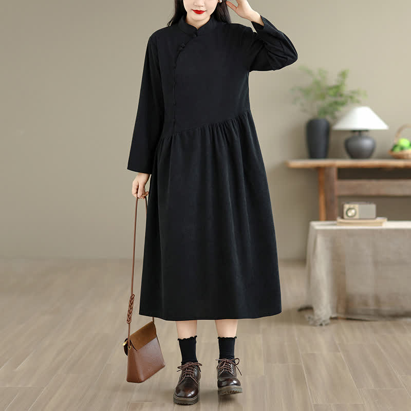 Buddha Stones Vintage-Kleid im Tang-Stil mit Froschknopfleiste, einfarbig, langärmelig, mit Tasche - image 13