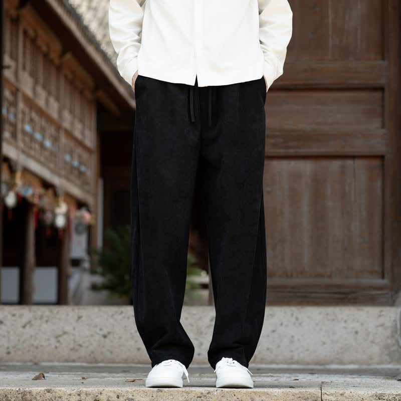 Buddha Stones Lässige, minimalistische Cordhose für Herren mit Kordelzug und Tasche für Herbst und Winter - Schwarz - US/UK/AU48, EU58 (5XL) - image 8
