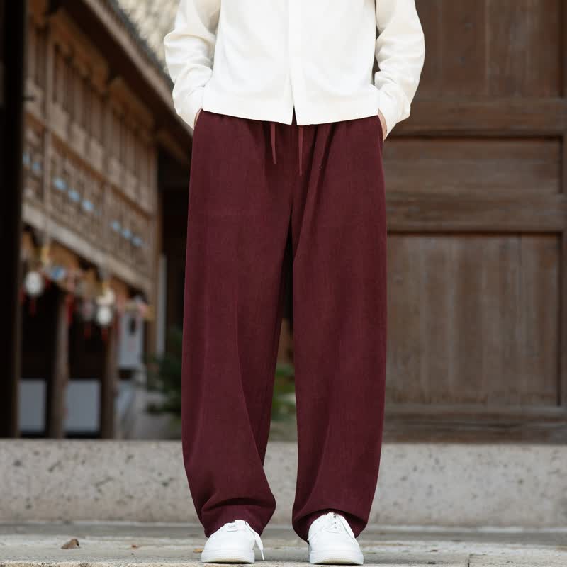 Buddha Stones Lässige, minimalistische Cordhose für Herren mit Kordelzug und Tasche für Herbst und Winter - Kastanienbraun - US/UK/AU48, EU58 (5XL) - image 13