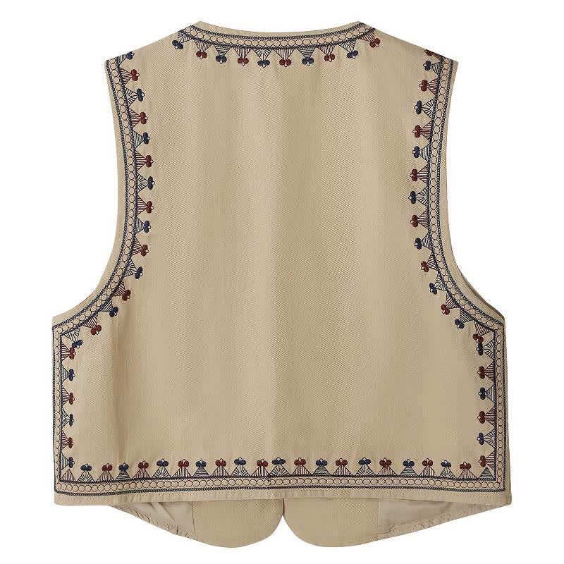 Buddha Stones Sommerliches Boho-Tanktop mit geometrischer Stickerei im Vintage-Stil, ärmellos, Damenbluse - image 1