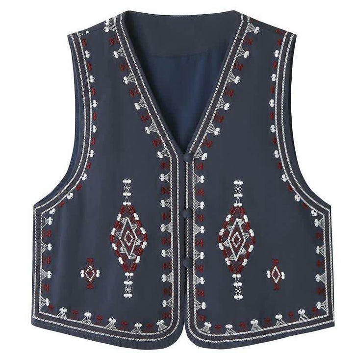 Buddha Stones Sommerliches Boho-Tanktop mit geometrischer Stickerei im Vintage-Stil, ärmellos, Damenbluse - Marine - US8-10, UK/AU12-14, EU40-42 (2XL) - image 11