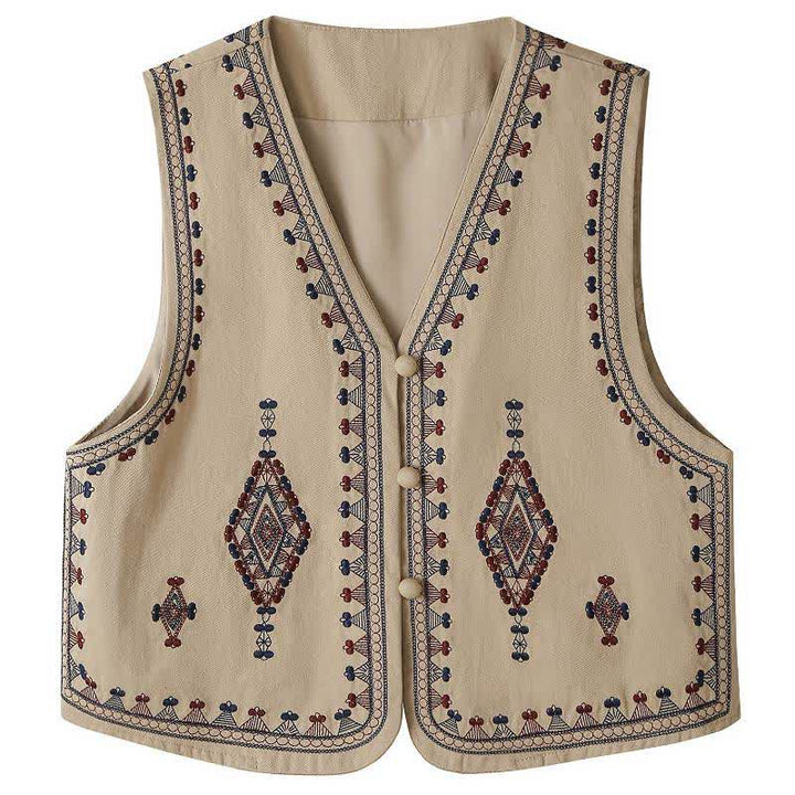 Buddha Stones Sommerliches Boho-Tanktop mit geometrischer Stickerei im Vintage-Stil, ärmellos, Damenbluse - Bräunen - US8-10, UK/AU12-14, EU40-42 (2XL) - image 0