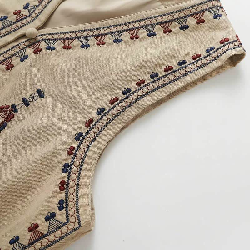 Buddha Stones Sommerliches Boho-Tanktop mit geometrischer Stickerei im Vintage-Stil, ärmellos, Damenbluse - image 7