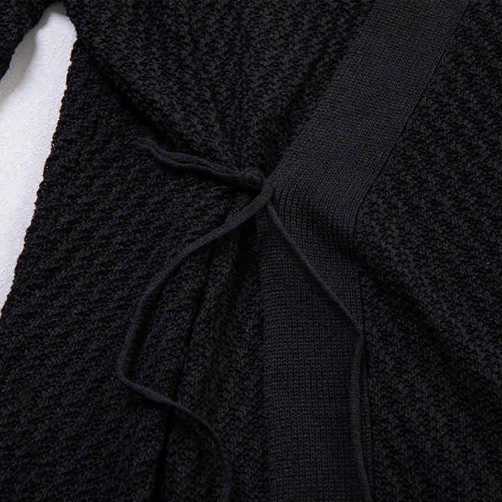 Buddha Stones Lässiger, einfarbiger Kimono für Herren mit Schnürung und V-Ausschnitt für den Frühling - image 3