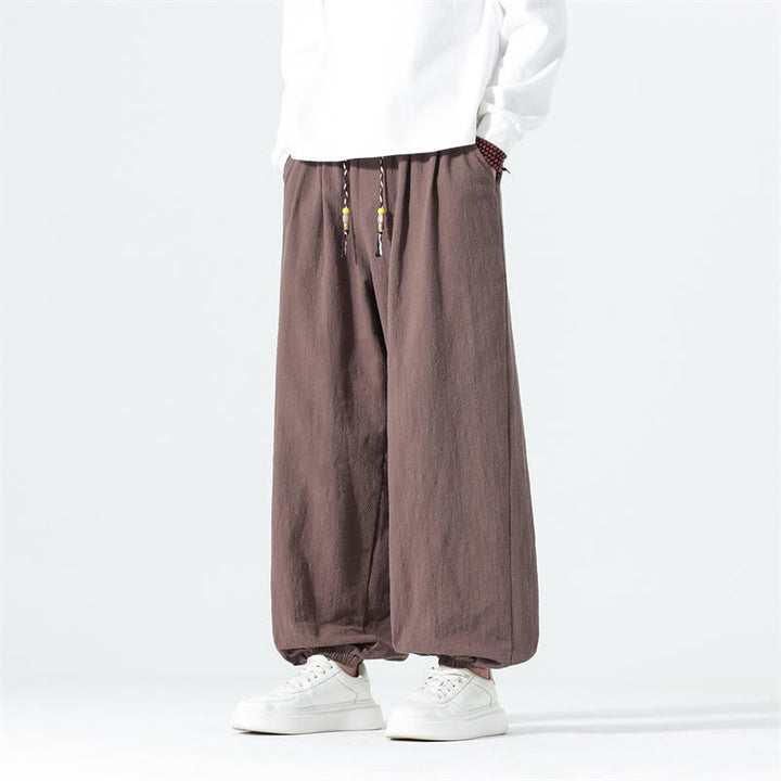 Buddha Stones Lässige, minimalistische Herren-Ankle-Hose aus einfarbigem Baumwollstoff mit Kordelzug und Taschen für Frühling und Sommer - image 37