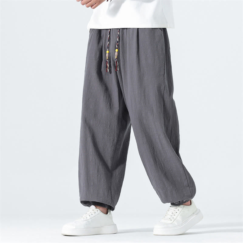 Buddha Stones Lässige, minimalistische Herren-Ankle-Hose aus einfarbigem Baumwollstoff mit Kordelzug und Taschen für Frühling und Sommer - image 22