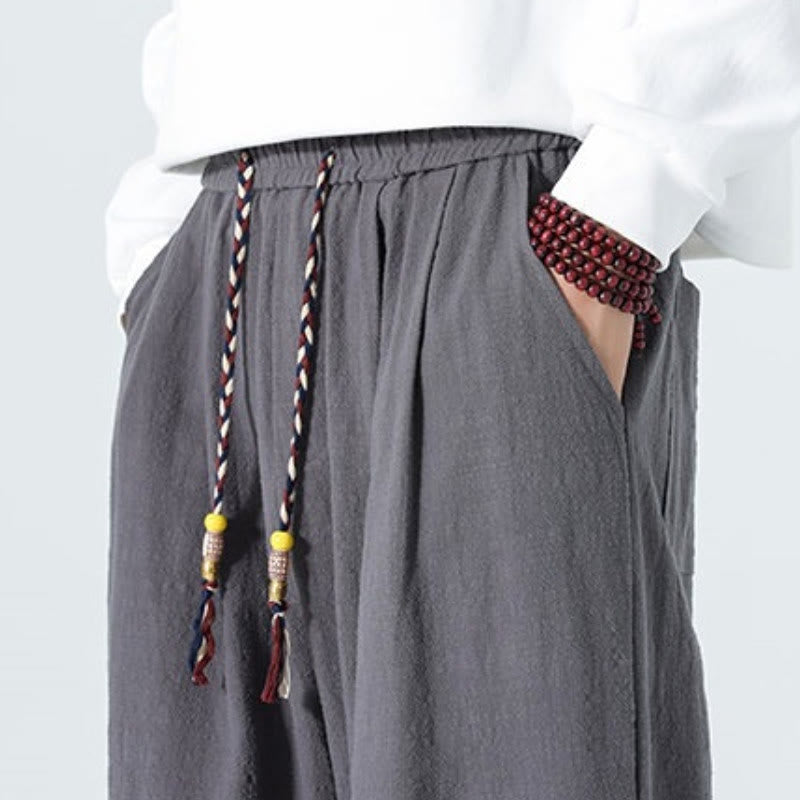 Buddha Stones Lässige, minimalistische Herren-Ankle-Hose aus einfarbigem Baumwollstoff mit Kordelzug und Taschen für Frühling und Sommer - image 27