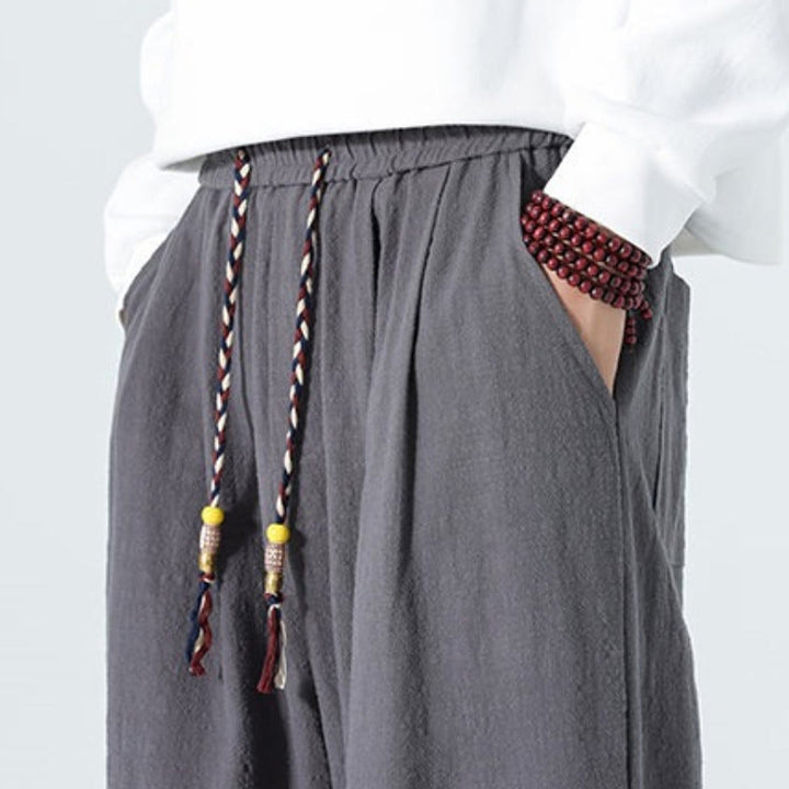 Buddha Stones Lässige, minimalistische Herren-Ankle-Hose aus einfarbigem Baumwollstoff mit Kordelzug und Taschen für Frühling und Sommer - image 27