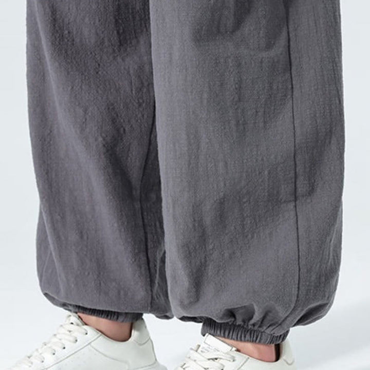 Buddha Stones Lässige, minimalistische Herren-Ankle-Hose aus einfarbigem Baumwollstoff mit Kordelzug und Taschen für Frühling und Sommer - image 29