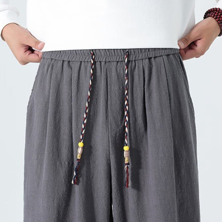 Buddha Stones Lässige, minimalistische Herren-Ankle-Hose aus einfarbigem Baumwollstoff mit Kordelzug und Taschen für Frühling und Sommer - image 26