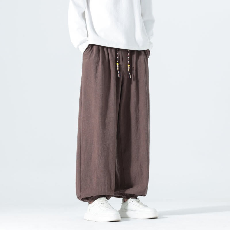 Buddha Stones Lässige, minimalistische Herren-Ankle-Hose aus einfarbigem Baumwollstoff mit Kordelzug und Taschen für Frühling und Sommer - image 36