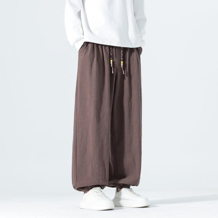 Buddha Stones Lässige, minimalistische Herren-Ankle-Hose aus einfarbigem Baumwollstoff mit Kordelzug und Taschen für Frühling und Sommer - image 36