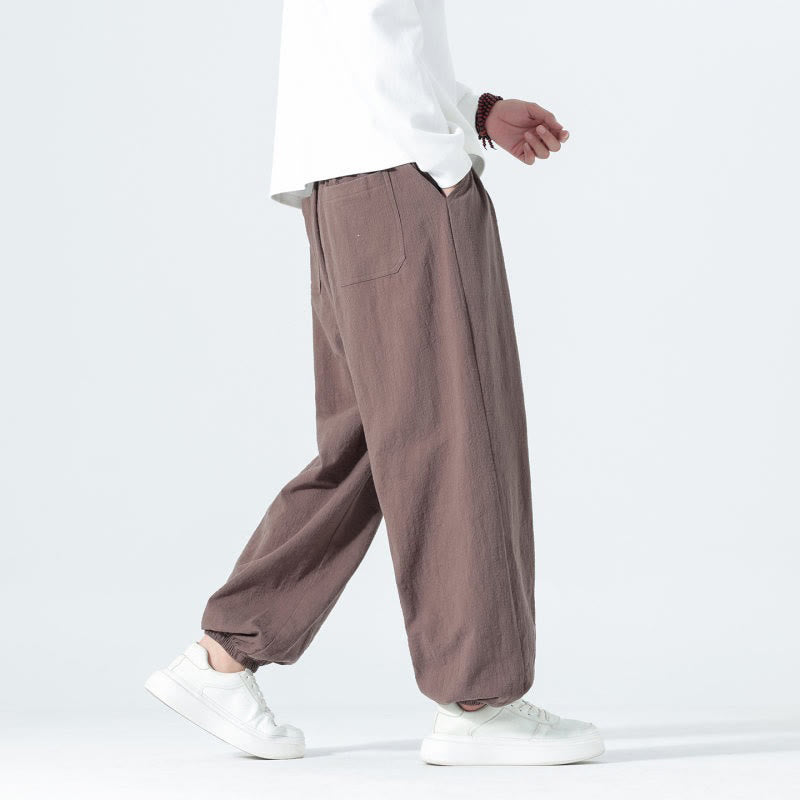 Buddha Stones Lässige, minimalistische Herren-Ankle-Hose aus einfarbigem Baumwollstoff mit Kordelzug und Taschen für Frühling und Sommer - image 33