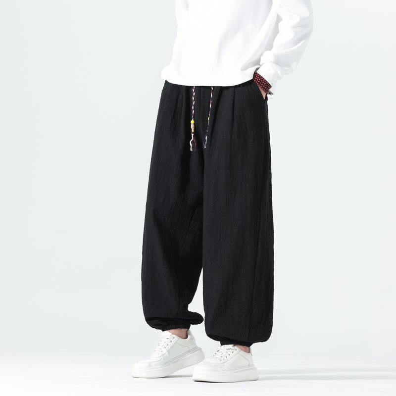 Buddha Stones Lässige, minimalistische Herren-Ankle-Hose aus einfarbigem Baumwollstoff mit Kordelzug und Taschen für Frühling und Sommer - image 16