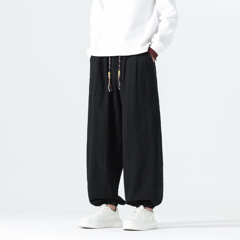 Buddha Stones Lässige, minimalistische Herren-Ankle-Hose aus einfarbigem Baumwollstoff mit Kordelzug und Taschen für Frühling und Sommer - image 14