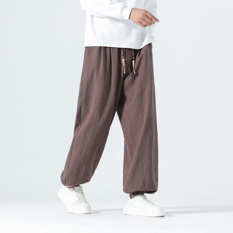 Buddha Stones Lässige, minimalistische Herren-Ankle-Hose aus einfarbigem Baumwollstoff mit Kordelzug und Taschen für Frühling und Sommer - image 31