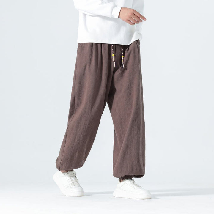 Buddha Stones Lässige, minimalistische Herren-Ankle-Hose aus einfarbigem Baumwollstoff mit Kordelzug und Taschen für Frühling und Sommer - image 31