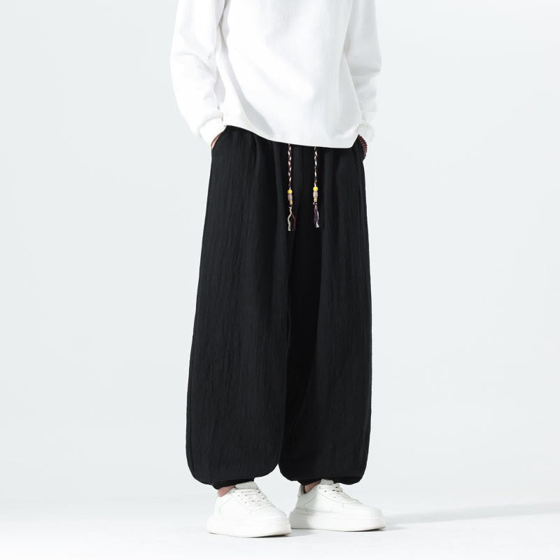 Buddha Stones Lässige, minimalistische Herren-Ankle-Hose aus einfarbigem Baumwollstoff mit Kordelzug und Taschen für Frühling und Sommer - image 13