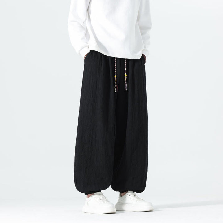 Buddha Stones Lässige, minimalistische Herren-Ankle-Hose aus einfarbigem Baumwollstoff mit Kordelzug und Taschen für Frühling und Sommer - image 13