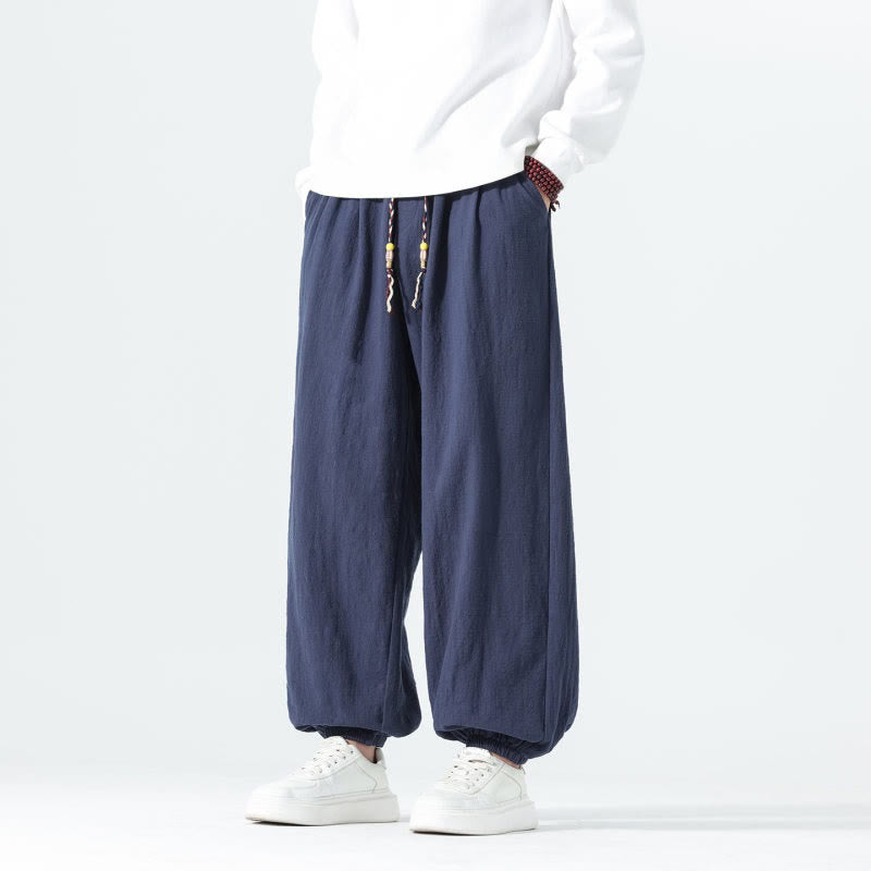 Buddha Stones Lässige, minimalistische Herren-Ankle-Hose aus einfarbigem Baumwollstoff mit Kordelzug und Taschen für Frühling und Sommer - image 6