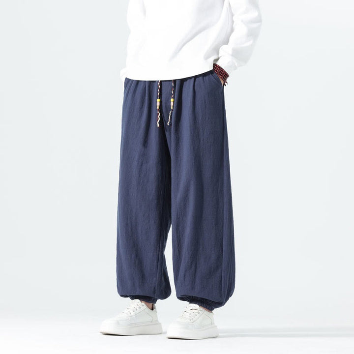 Buddha Stones Lässige, minimalistische Herren-Ankle-Hose aus einfarbigem Baumwollstoff mit Kordelzug und Taschen für Frühling und Sommer - image 6