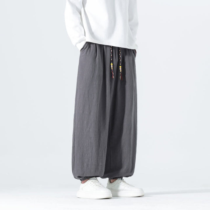 Buddha Stones Lässige, minimalistische Herren-Ankle-Hose aus einfarbigem Baumwollstoff mit Kordelzug und Taschen für Frühling und Sommer - image 23