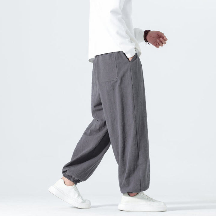 Buddha Stones Lässige, minimalistische Herren-Ankle-Hose aus einfarbigem Baumwollstoff mit Kordelzug und Taschen für Frühling und Sommer - image 19