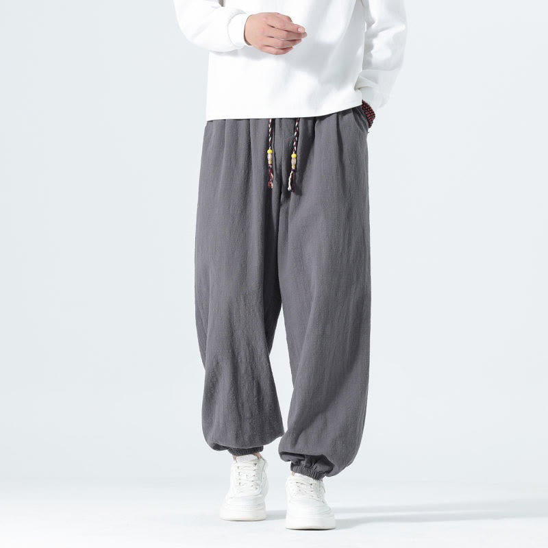 Buddha Stones Lässige, minimalistische Herren-Ankle-Hose aus einfarbigem Baumwollstoff mit Kordelzug und Taschen für Frühling und Sommer - image 18
