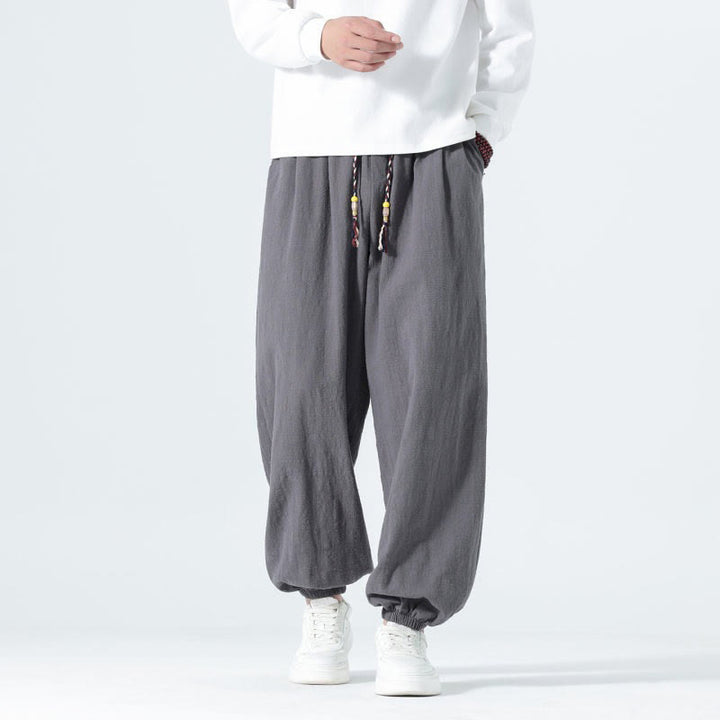 Buddha Stones Lässige, minimalistische Herren-Ankle-Hose aus einfarbigem Baumwollstoff mit Kordelzug und Taschen für Frühling und Sommer - image 18