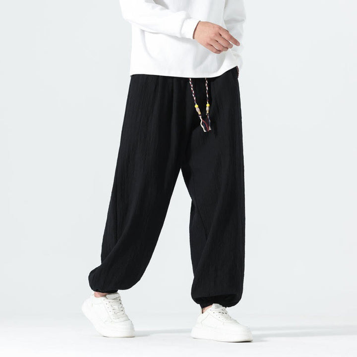 Buddha Stones Lässige, minimalistische Herren-Ankle-Hose aus einfarbigem Baumwollstoff mit Kordelzug und Taschen für Frühling und Sommer - image 9