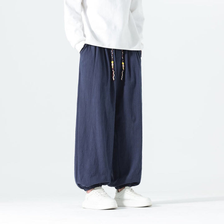 Buddha Stones Lässige, minimalistische Herren-Ankle-Hose aus einfarbigem Baumwollstoff mit Kordelzug und Taschen für Frühling und Sommer - image 5
