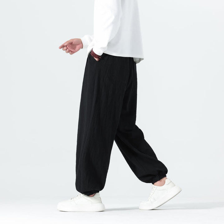 Buddha Stones Lässige, minimalistische Herren-Ankle-Hose aus einfarbigem Baumwollstoff mit Kordelzug und Taschen für Frühling und Sommer - image 11