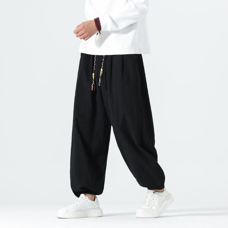 Buddha Stones Lässige, minimalistische Herren-Ankle-Hose aus einfarbigem Baumwollstoff mit Kordelzug und Taschen für Frühling und Sommer - image 10