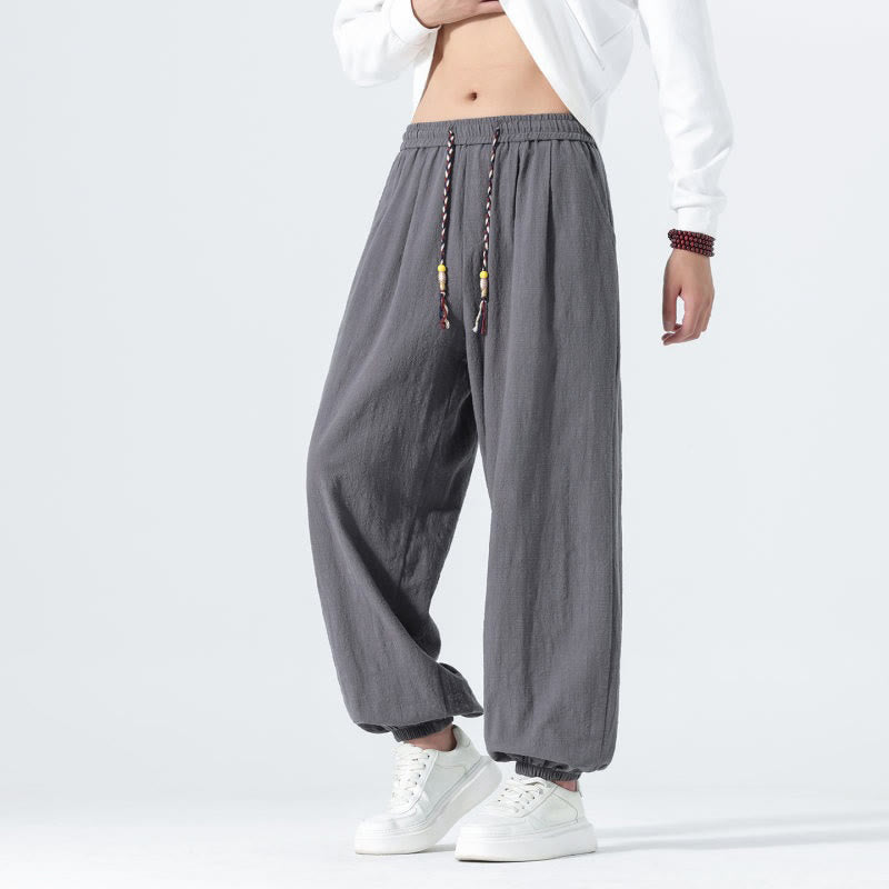 Buddha Stones Lässige, minimalistische Herren-Ankle-Hose aus einfarbigem Baumwollstoff mit Kordelzug und Taschen für Frühling und Sommer - image 25