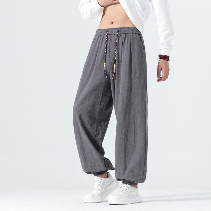 Buddha Stones Lässige, minimalistische Herren-Ankle-Hose aus einfarbigem Baumwollstoff mit Kordelzug und Taschen für Frühling und Sommer - image 25