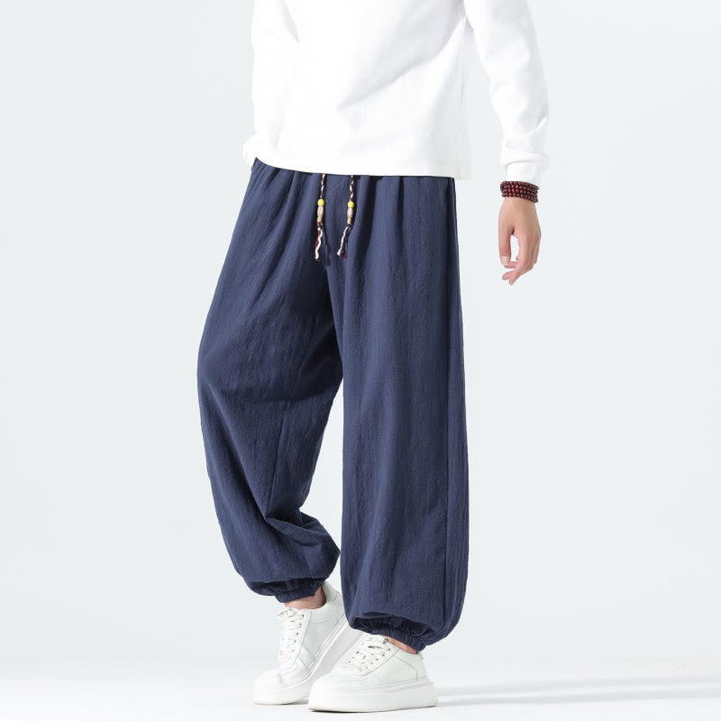 Buddha Stones Lässige, minimalistische Herren-Ankle-Hose aus einfarbigem Baumwollstoff mit Kordelzug und Taschen für Frühling und Sommer - image 7