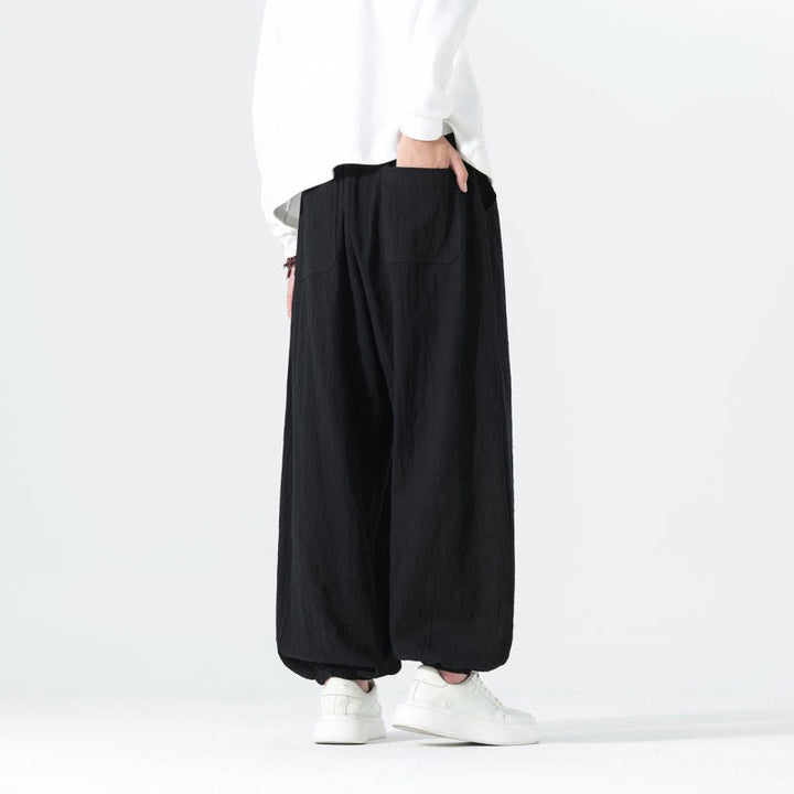 Buddha Stones Lässige, minimalistische Herren-Ankle-Hose aus einfarbigem Baumwollstoff mit Kordelzug und Taschen für Frühling und Sommer - image 12