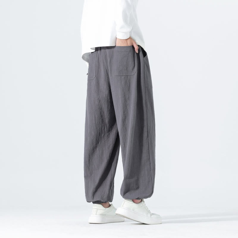 Buddha Stones Lässige, minimalistische Herren-Ankle-Hose aus einfarbigem Baumwollstoff mit Kordelzug und Taschen für Frühling und Sommer - image 21