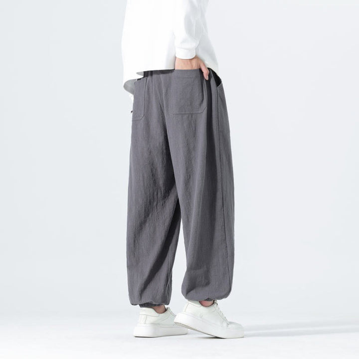 Buddha Stones Lässige, minimalistische Herren-Ankle-Hose aus einfarbigem Baumwollstoff mit Kordelzug und Taschen für Frühling und Sommer - image 21