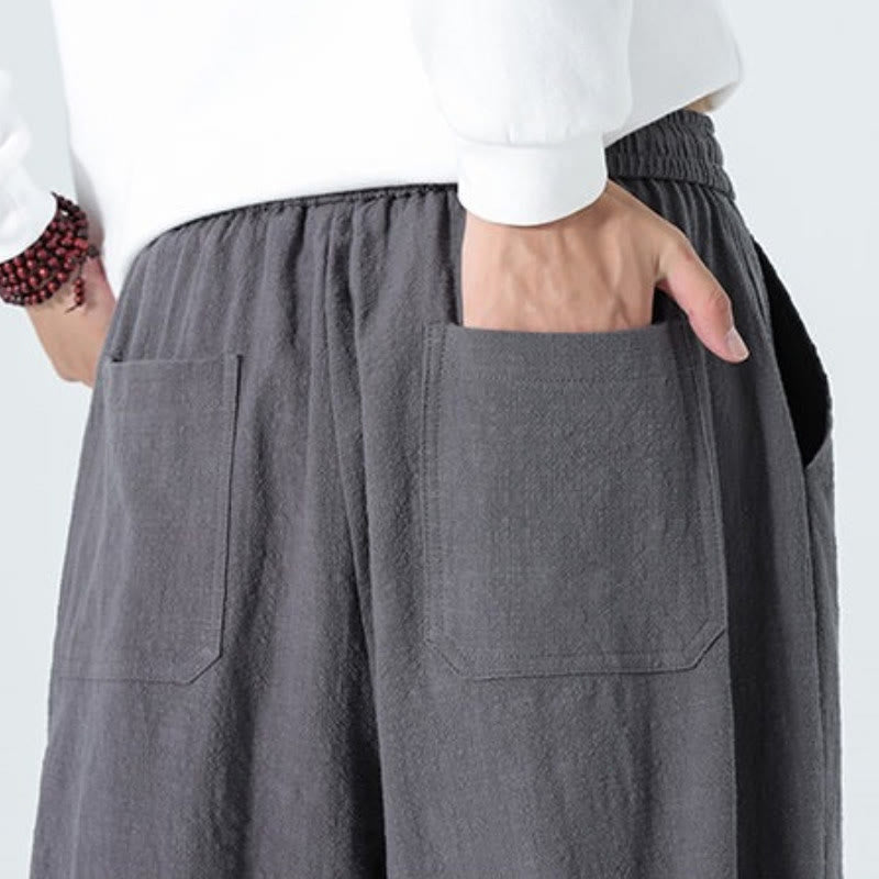 Buddha Stones Lässige, minimalistische Herren-Ankle-Hose aus einfarbigem Baumwollstoff mit Kordelzug und Taschen für Frühling und Sommer - image 28