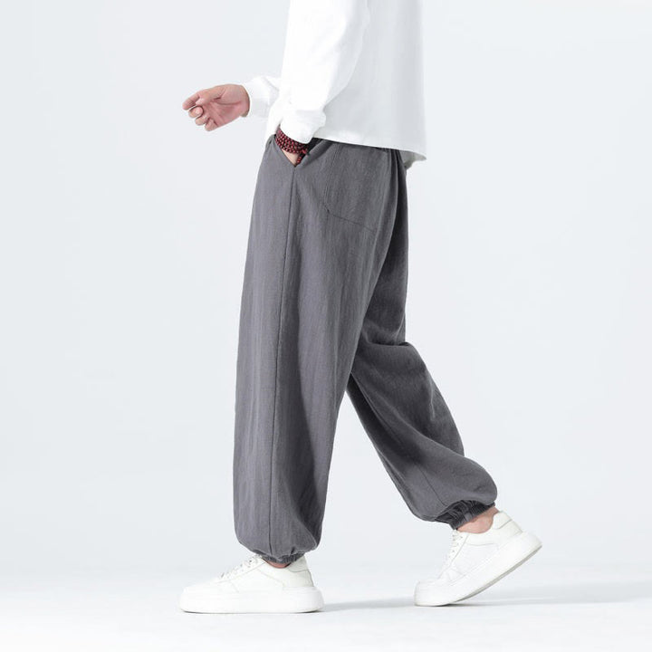 Buddha Stones Lässige, minimalistische Herren-Ankle-Hose aus einfarbigem Baumwollstoff mit Kordelzug und Taschen für Frühling und Sommer - image 20