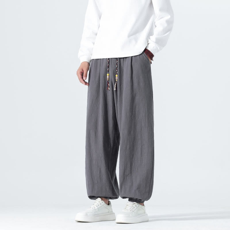 Buddha Stones Lässige, minimalistische Herren-Ankle-Hose aus einfarbigem Baumwollstoff mit Kordelzug und Taschen für Frühling und Sommer - image 24