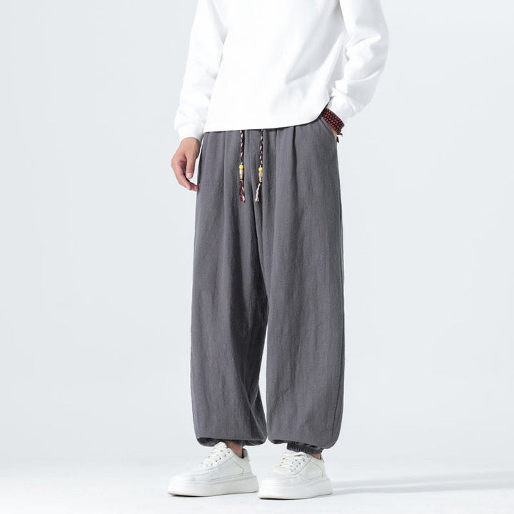 Buddha Stones Lässige, minimalistische Herren-Ankle-Hose aus einfarbigem Baumwollstoff mit Kordelzug und Taschen für Frühling und Sommer - image 24
