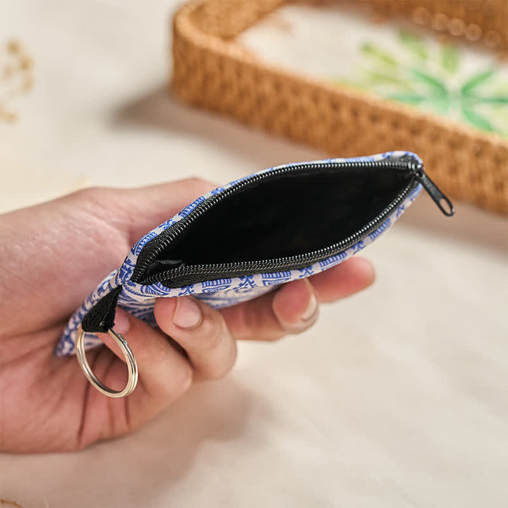 Buddha Stones Blau-weiße Elefanten-Geldbörse im Boho-Stil mit Reißverschluss - image 4