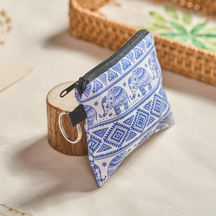 Buddha Stones Blau-weiße Elefanten-Geldbörse im Boho-Stil mit Reißverschluss - image 2