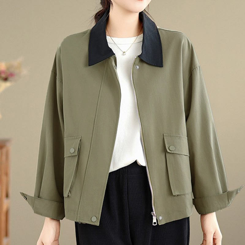 Buddha Stones Retro-Minimalistische Damenjacke im Frühlings- und Herbststil mit Tasche - image 12