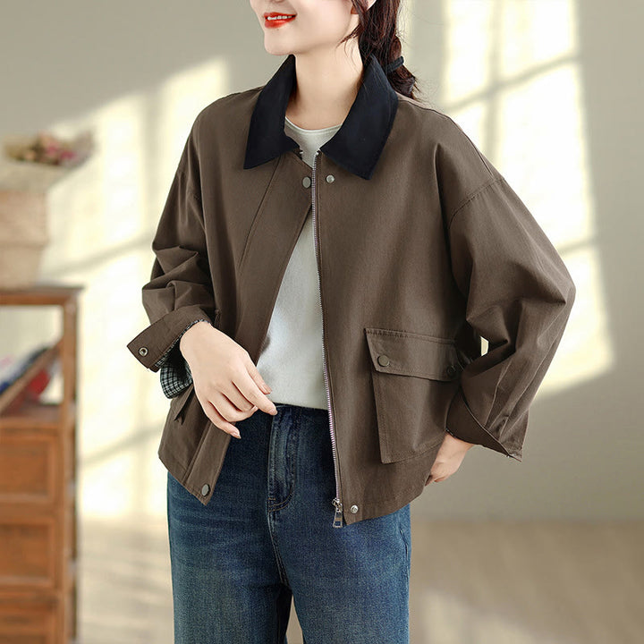 Buddha Stones Retro-Minimalistische Damenjacke im Frühlings- und Herbststil mit Tasche - image 2